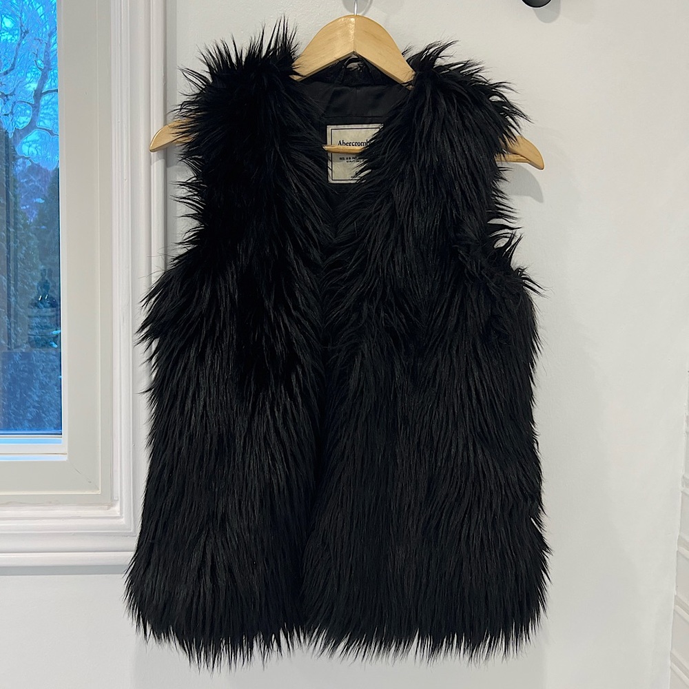ABERCROMBIE fluffy faux fur black vests, nearly new!